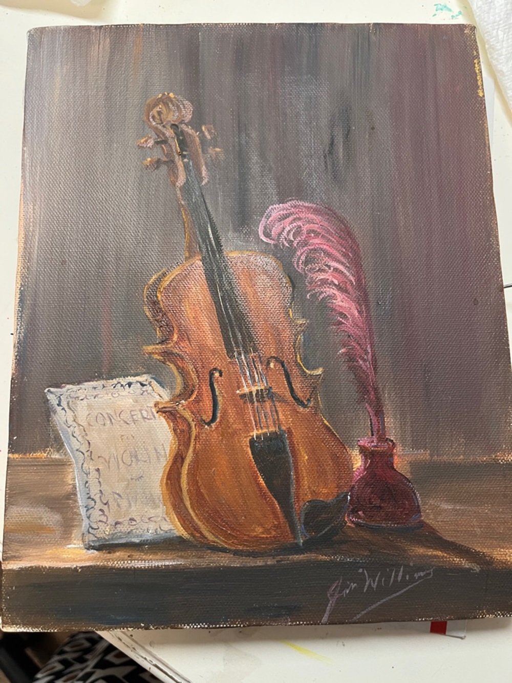 Fred Brown Violin with Pink Feather Accent
